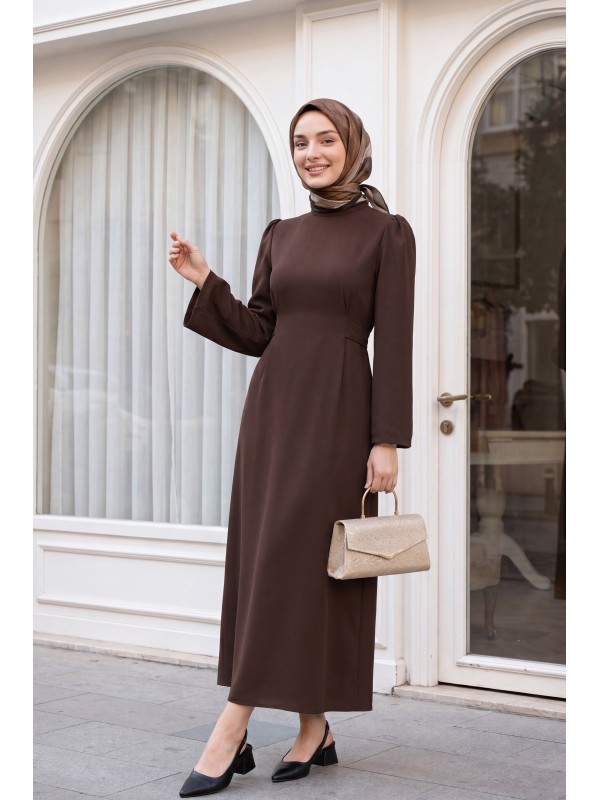 Judge Collar Lace Detailed Dress  -Brown
