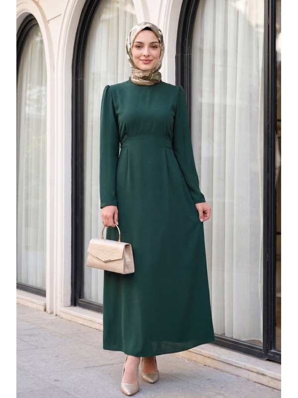 Judge Collar Lace Detailed Dress  -Emerald
