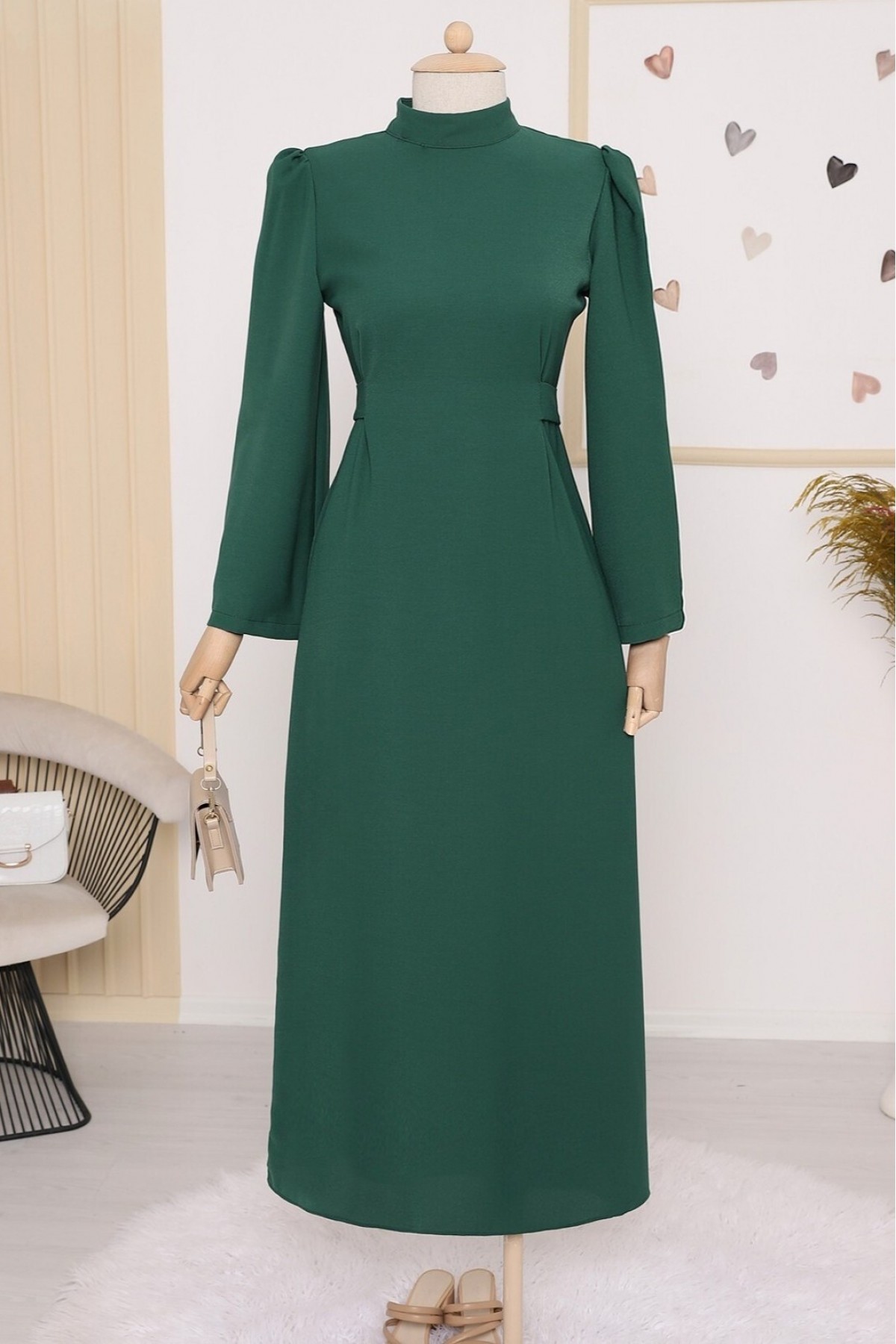 Judge Collar Lace Detailed Dress  -Emerald