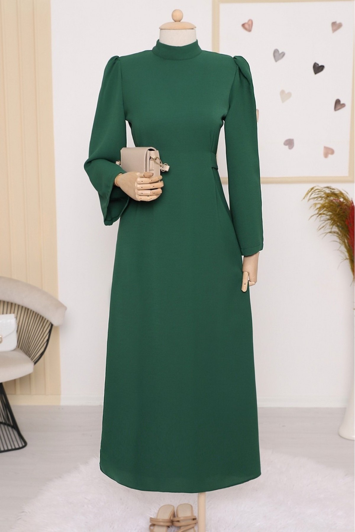 Judge Collar Lace Detailed Dress  -Emerald