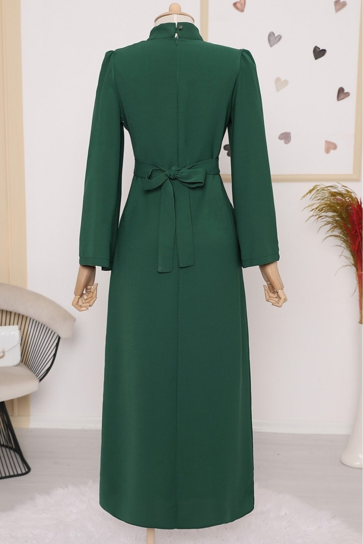 Judge Collar Lace Detailed Dress  -Emerald
