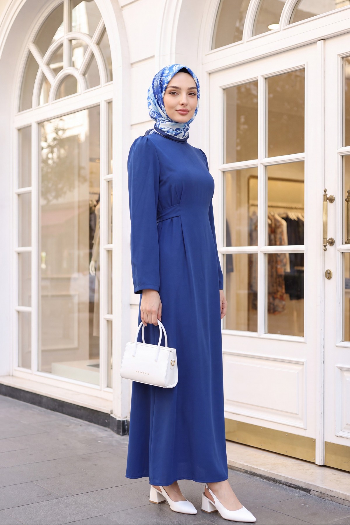 Judge Collar Lace Detailed Dress -İndigo