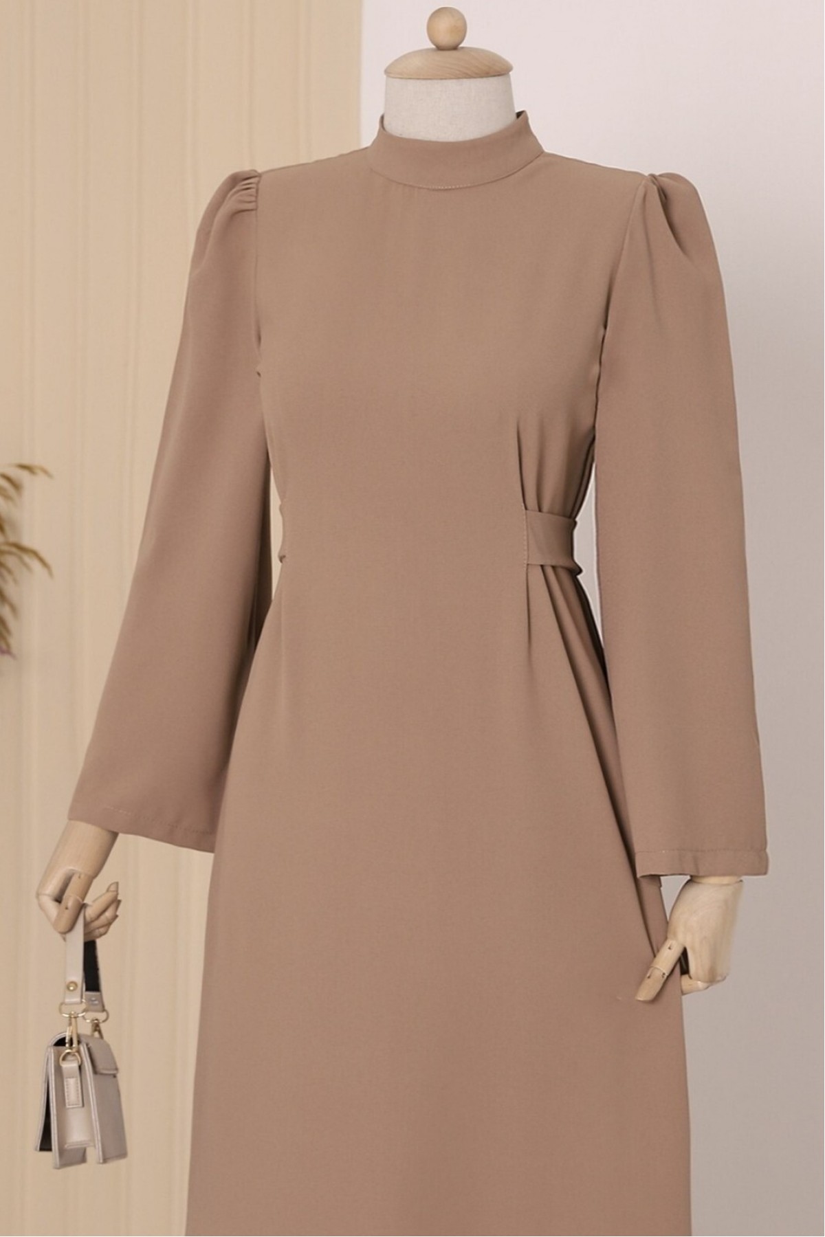 Judge Collar Lace Detailed Dress  -Mink color