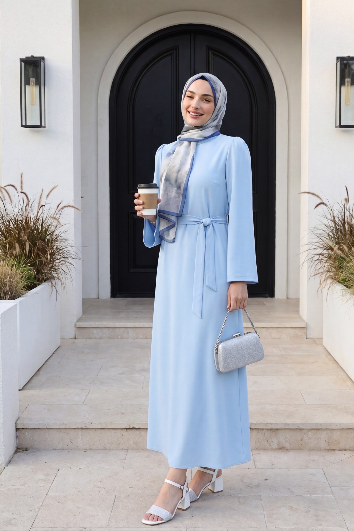 Judge Collar Lace Detailed Dress        -Baby Blue