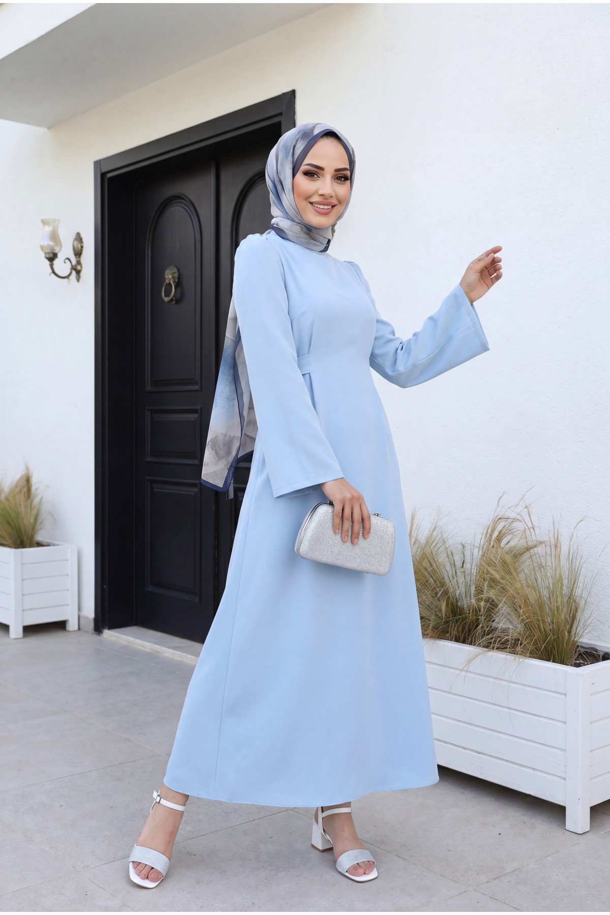 Judge Collar Lace Detailed Dress        -Baby Blue