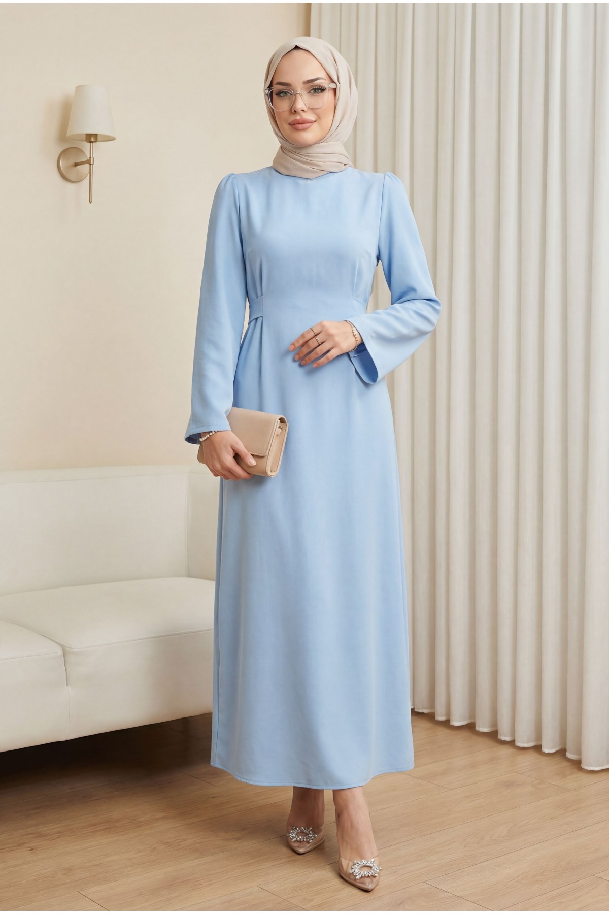 Judge Collar Lace Detailed Dress        -Baby Blue