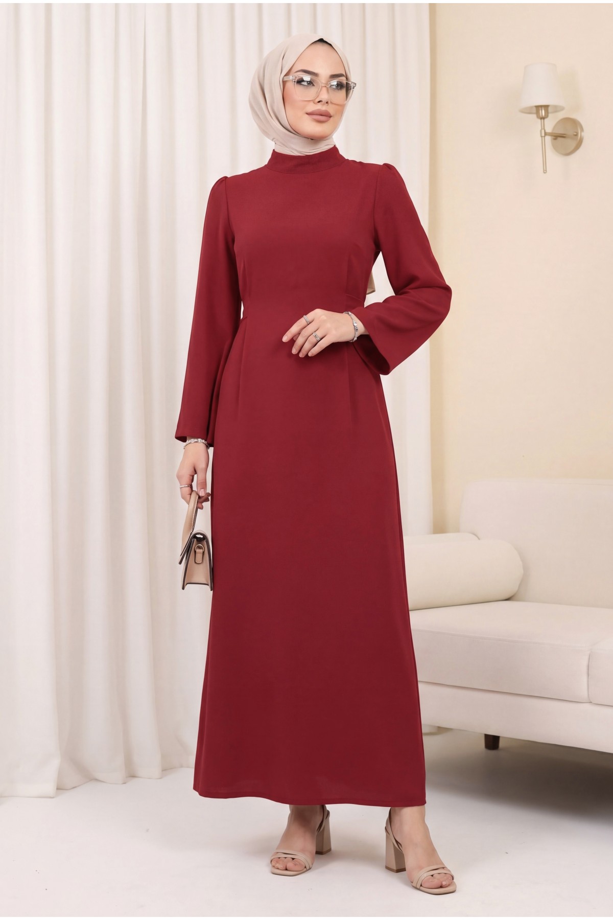 Judge Collar Lace Detailed Dress      -Red