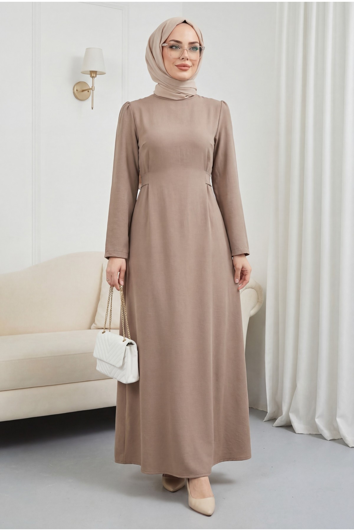 Judge Collar Lace Detailed Dress   -Cinnamon
