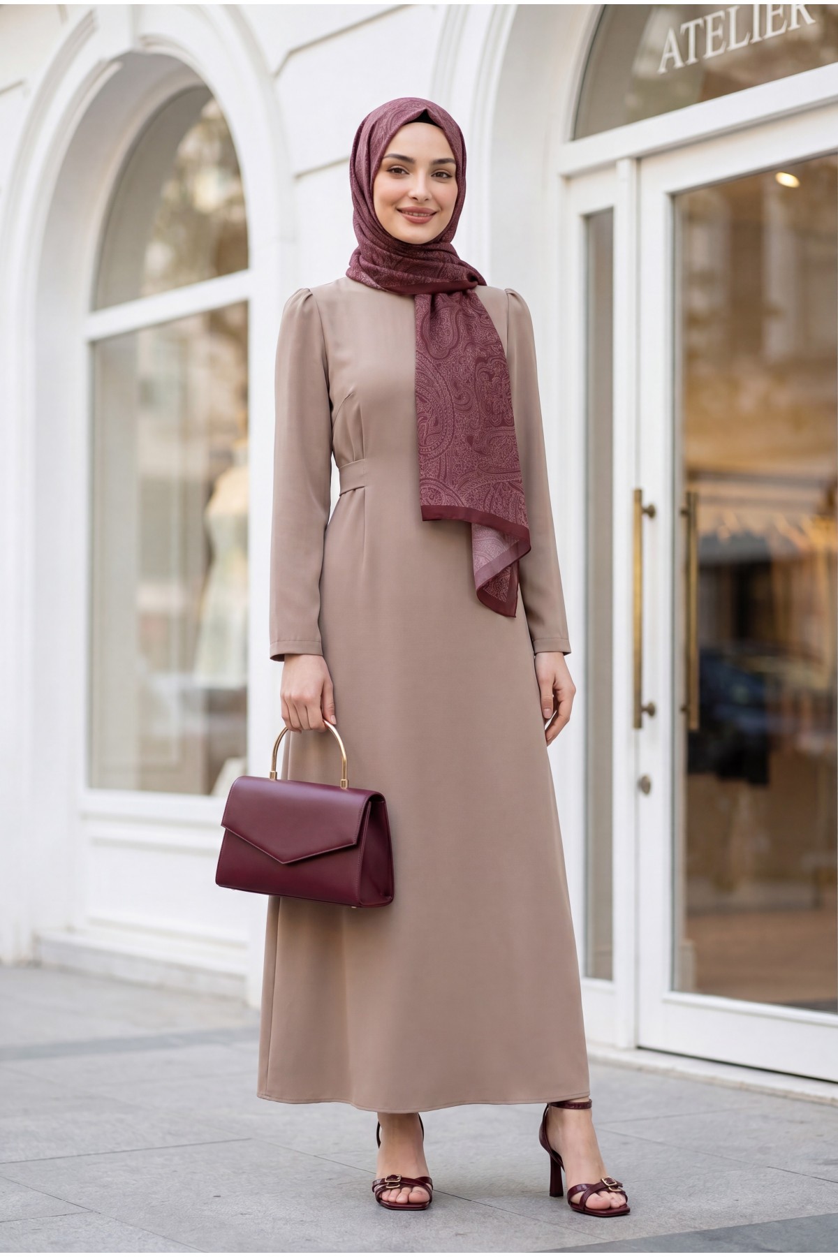 Judge Collar Lace Detailed Dress   -Cinnamon