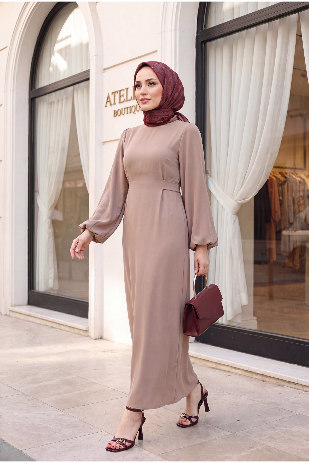 Judge Collar Lace Detailed Dress   -Cinnamon