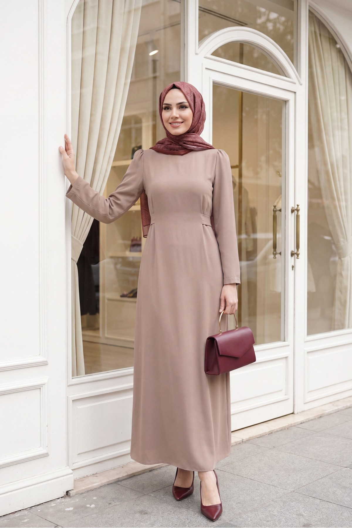 Judge Collar Lace Detailed Dress   -Cinnamon