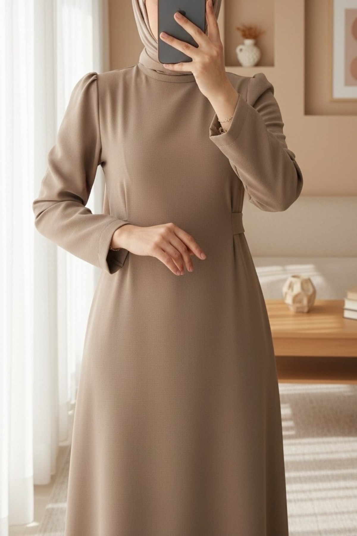 Judge Collar Lace Detailed Dress   -Cinnamon