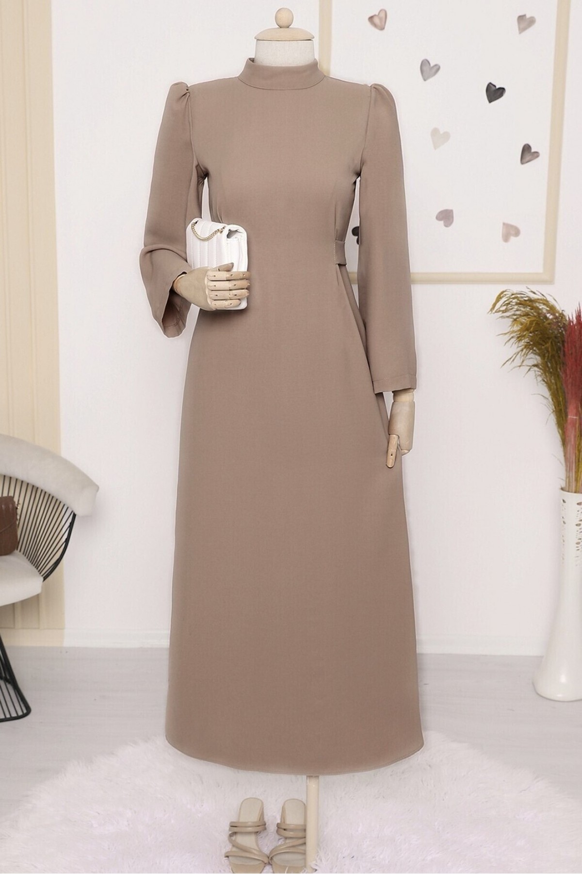 Judge Collar Lace Detailed Dress   -Cinnamon