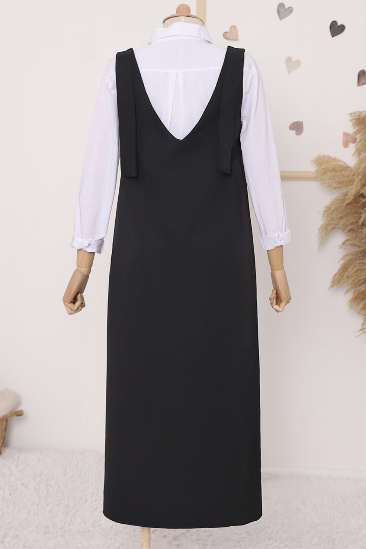 Long Gilet With Tied Shoulders -Black