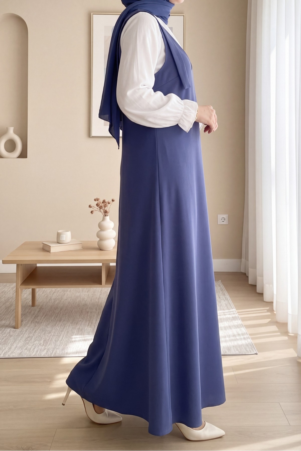 Long Gilet With Tied Shoulders   -İndigo