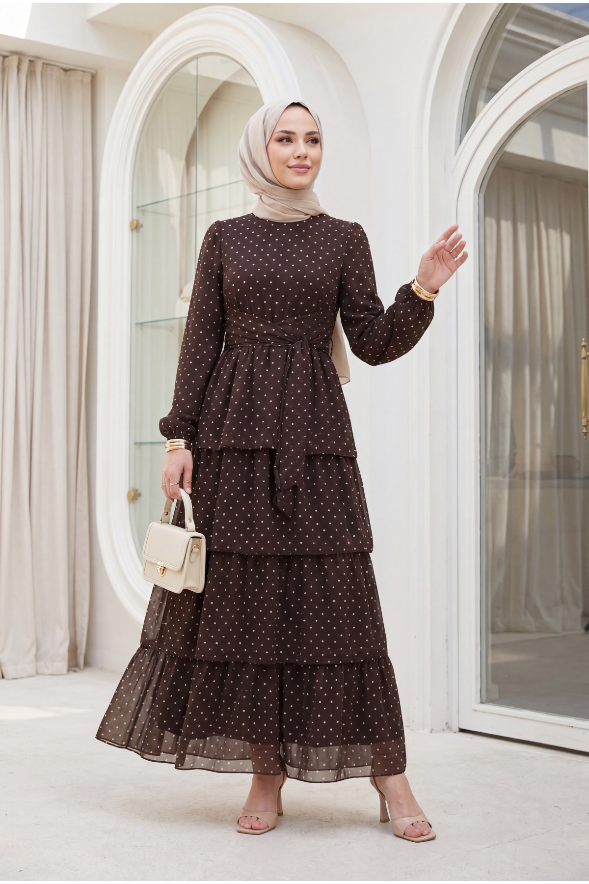 polka dot chiffon dress Abi Midi in Layla Red adorned with classic polka dots on a vibrant pink base Jodie Polka Dot Chiffon Mermaid