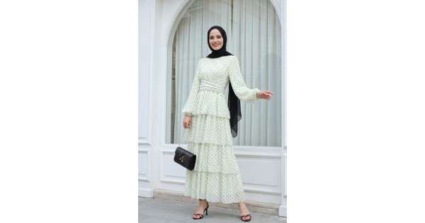 Layered Polka Dot Chiffon Dress with Cross-Tie Skirt