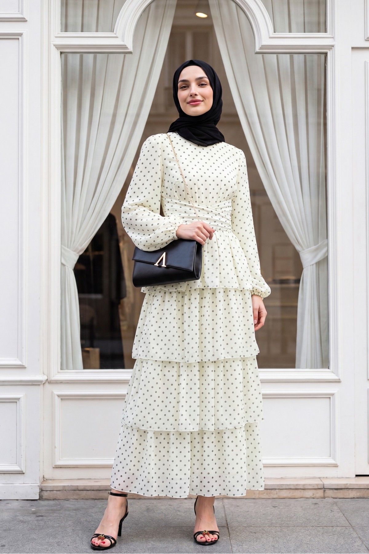 cream colored chiffon dresses Cream colored chiffon evening dress with empire waist
