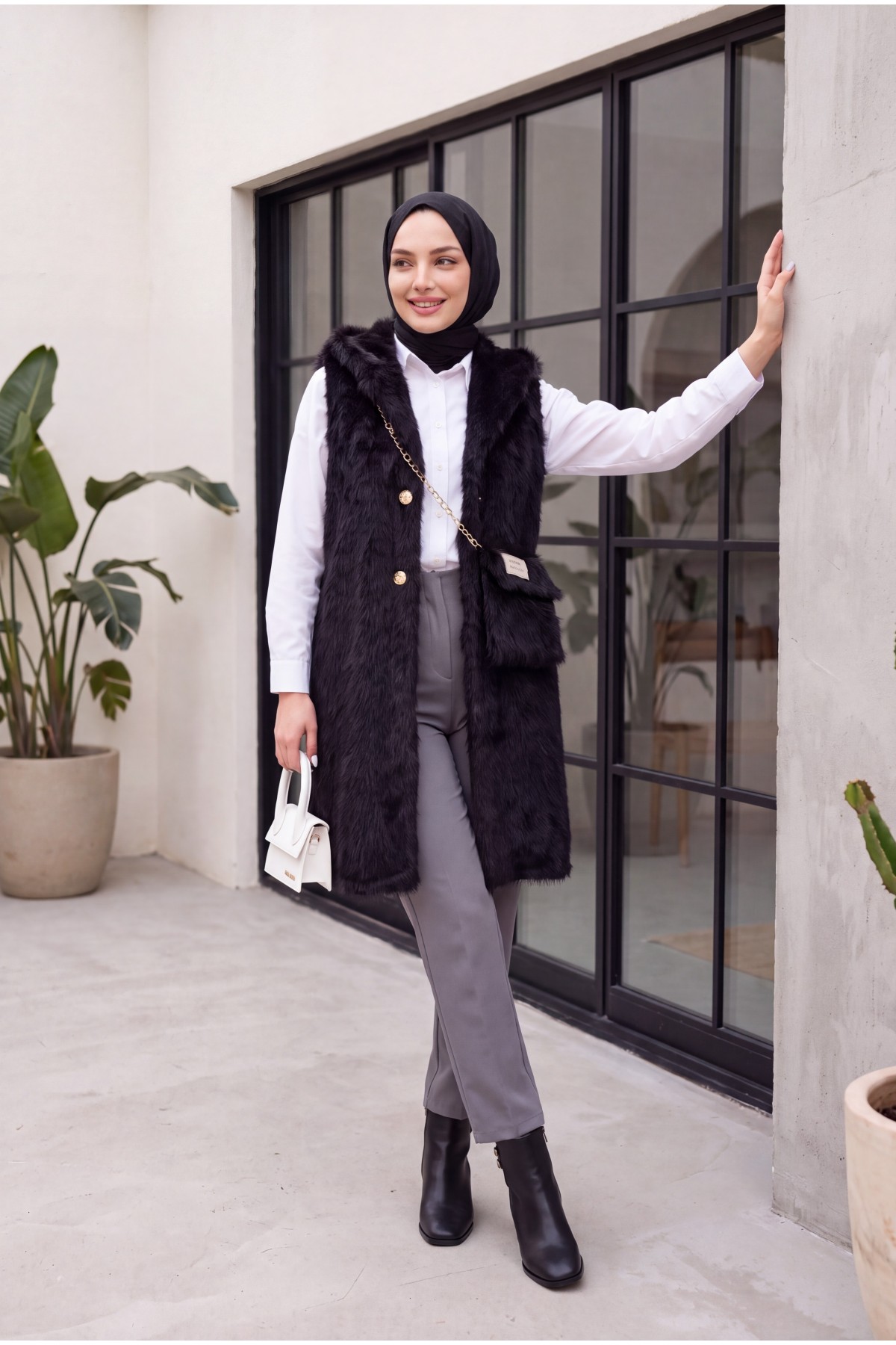 Çanta Aksesuarlı Maxmara Kumaş Araboy Yelek -Siyah
