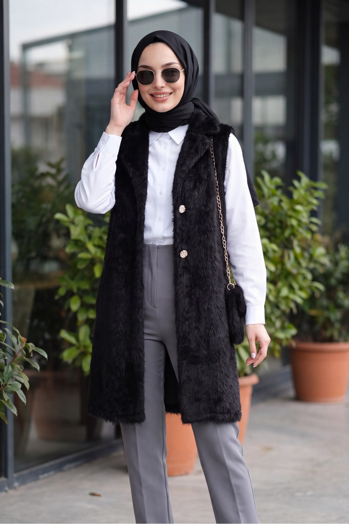 Çanta Aksesuarlı Maxmara Kumaş Araboy Yelek -Siyah