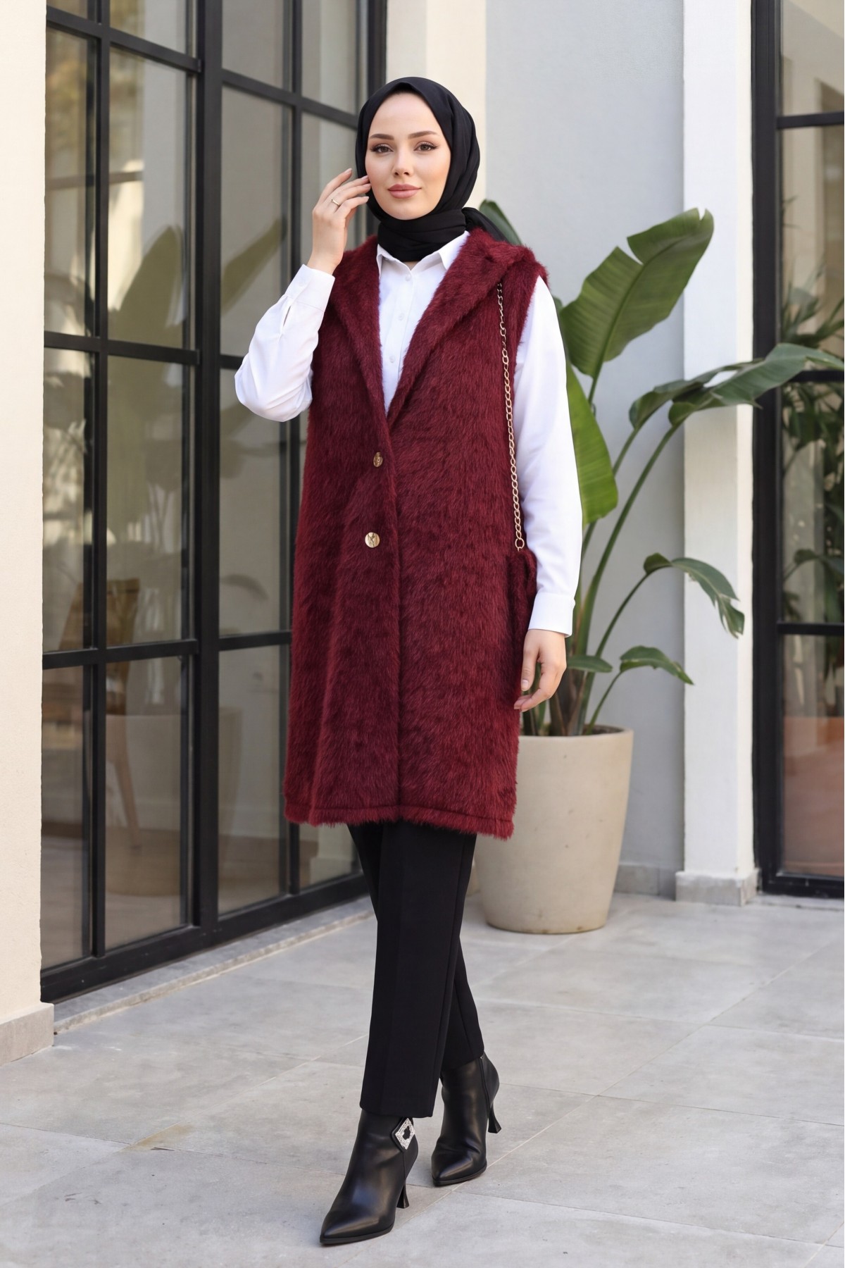 Çanta Aksesuarlı Maxmara Kumaş Araboy Yelek -Bordo
