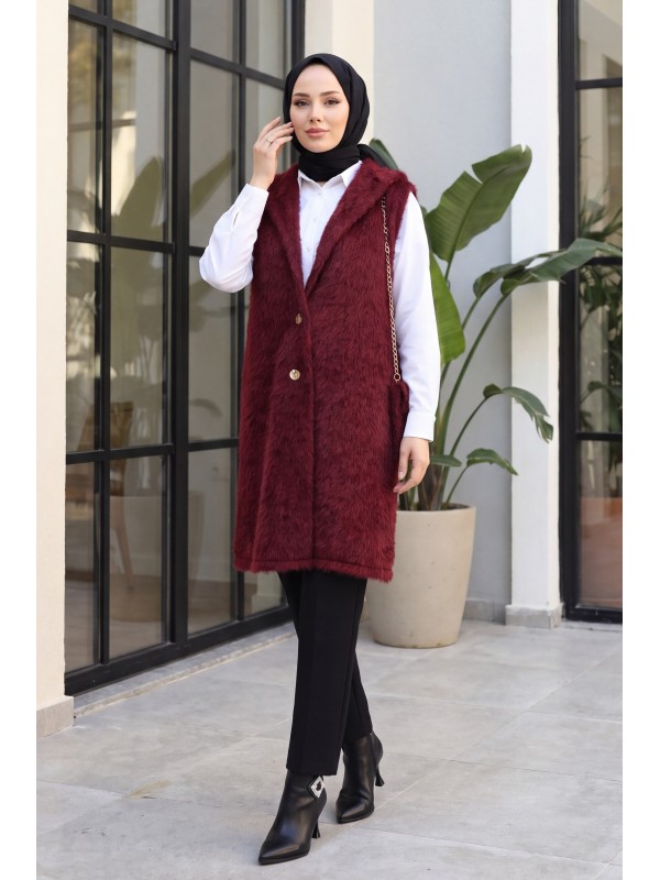 Çanta Aksesuarlı Maxmara Kumaş Araboy Yelek -Bordo