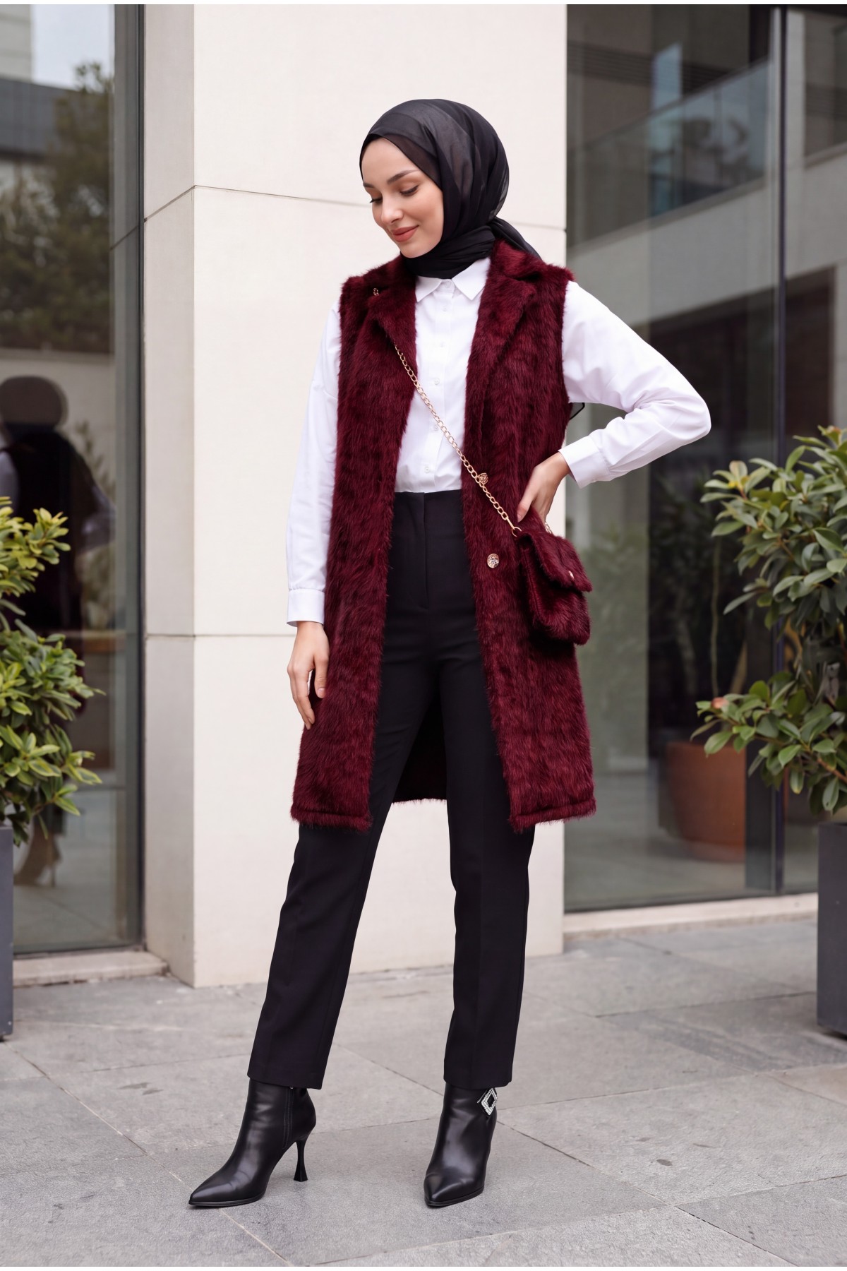 Çanta Aksesuarlı Maxmara Kumaş Araboy Yelek -Bordo