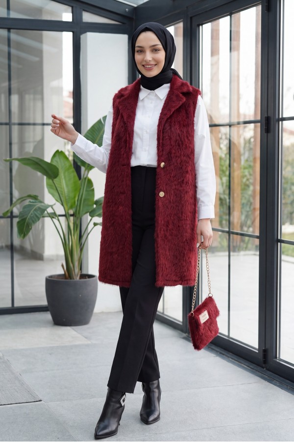 Maxmara Fabric Mid-Length Vest with Bag Accessories -Maroon