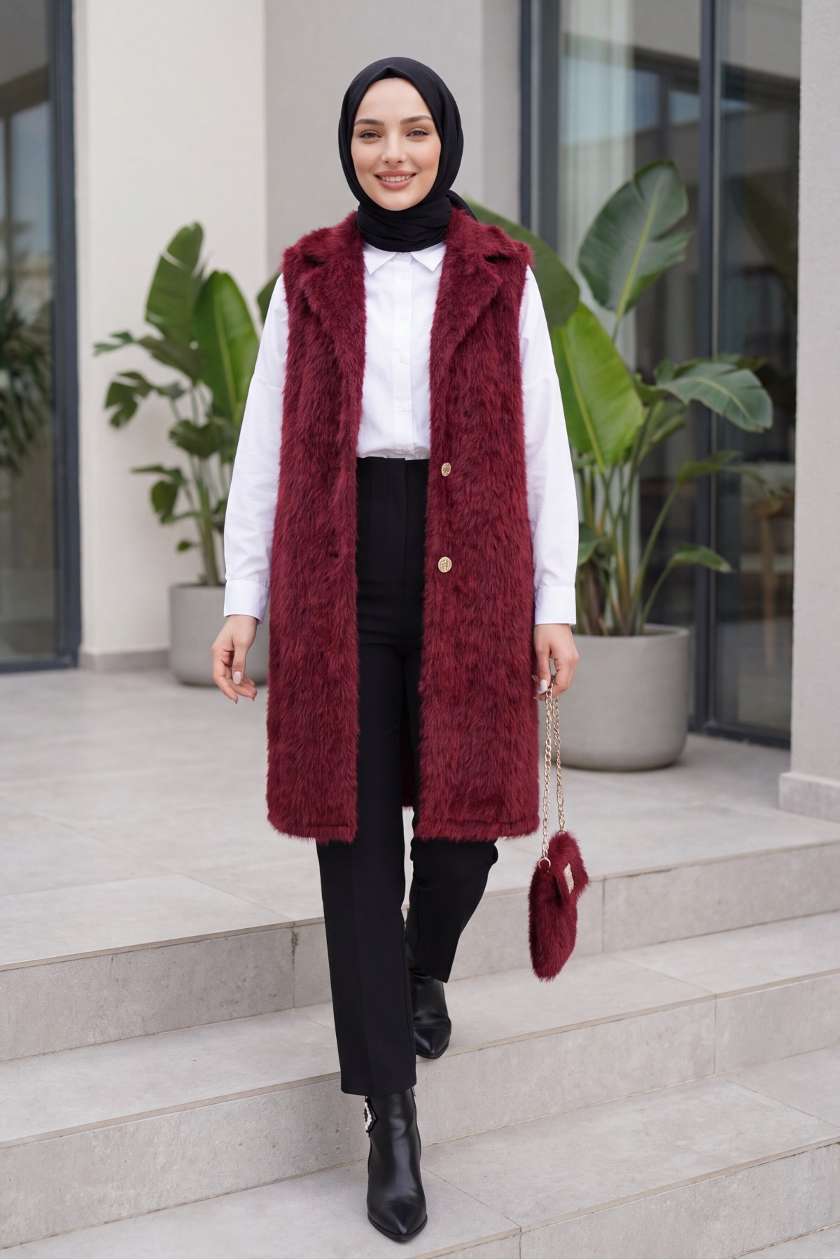 Çanta Aksesuarlı Maxmara Kumaş Araboy Yelek -Bordo