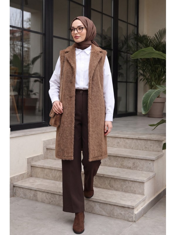 Çanta Aksesuarlı Maxmara Kumaş Araboy Yelek -Kahverengi