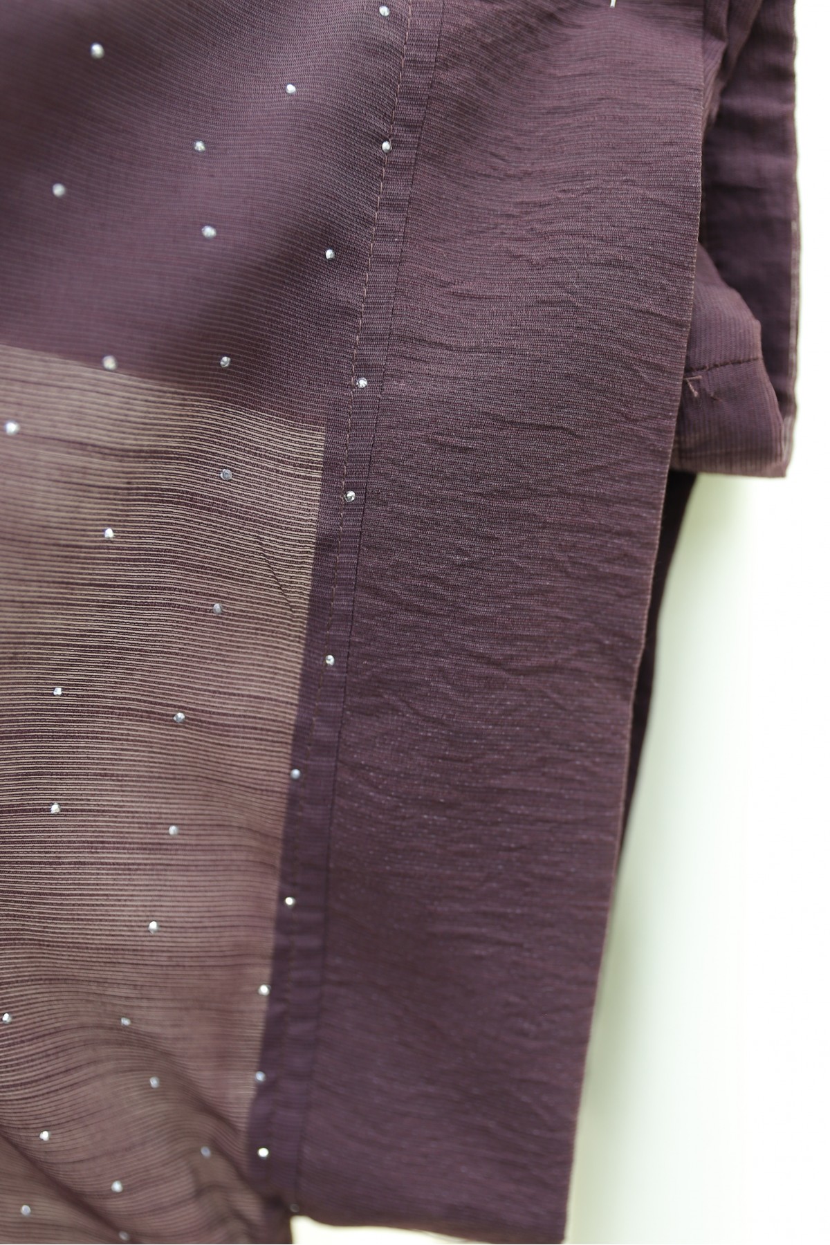 Kemerli İçlikli Taş Detaylı Astarlı Flam Tül Abaya Takım -Mürdüm