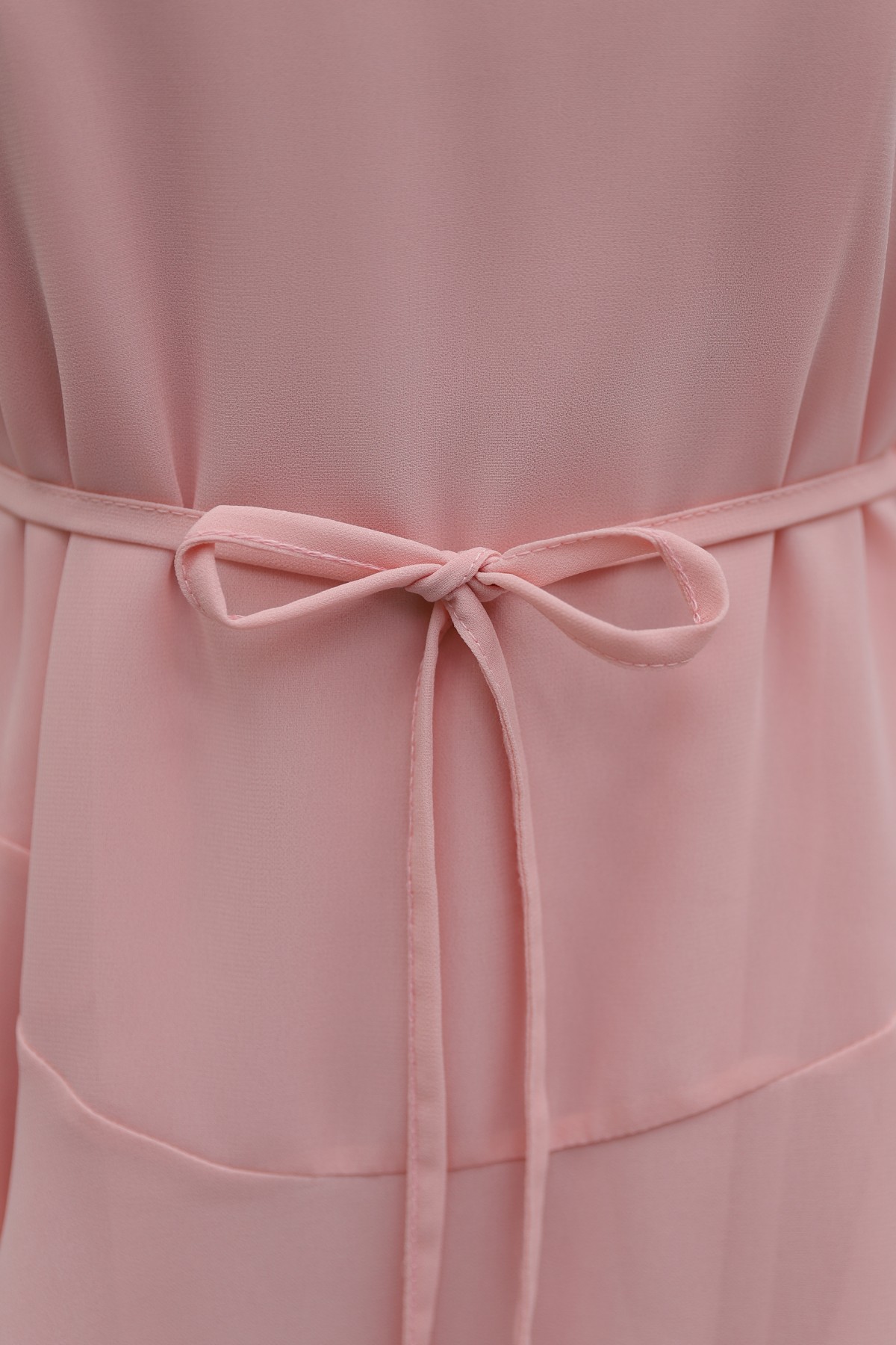Chiffon Set with Lined Trousers, Ruffled Sleeves and Waist, and Belt -Powder