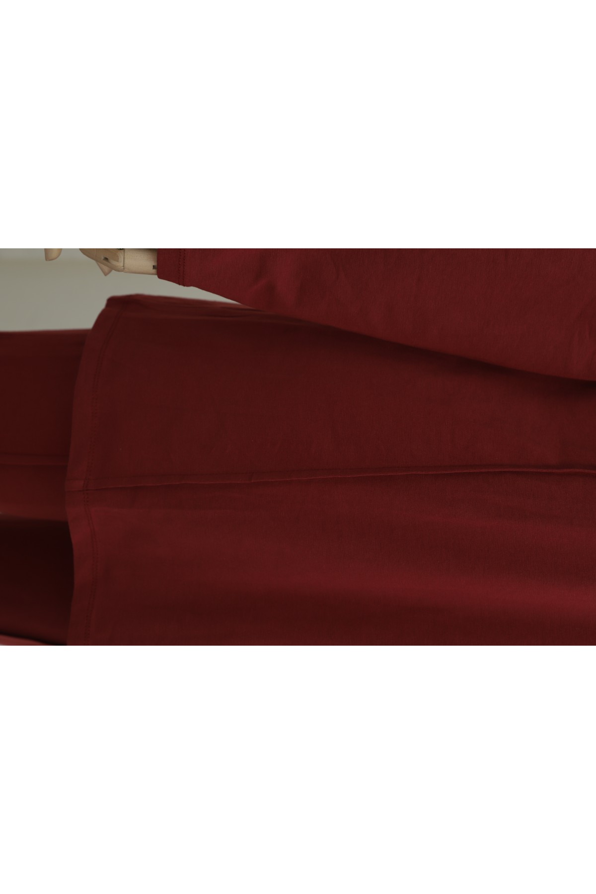 Crew Neck Cotton Jersey Set with Text Detail and Elastic Waist Trousers -Maroon
