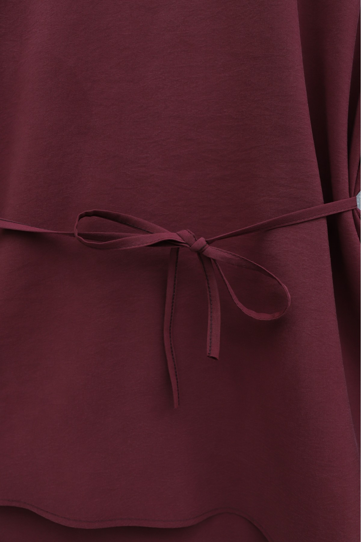 Asimetrik Kesim Beli Bağcıklı Oversize Modal Tunik -Bordo