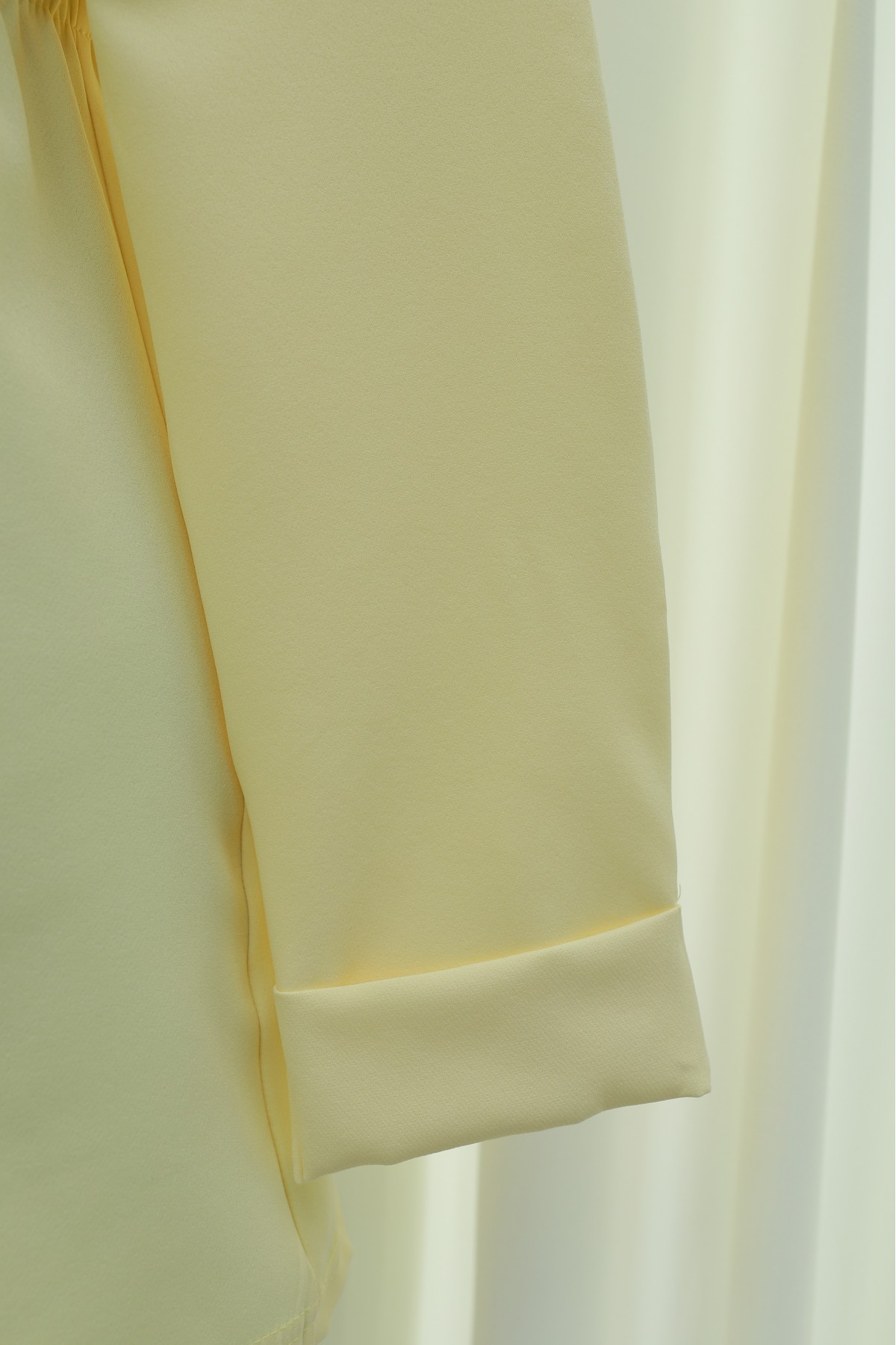 Crepe Kimono with Elastic Waist, Fold-Up Sleeves, and One Button -Yellow