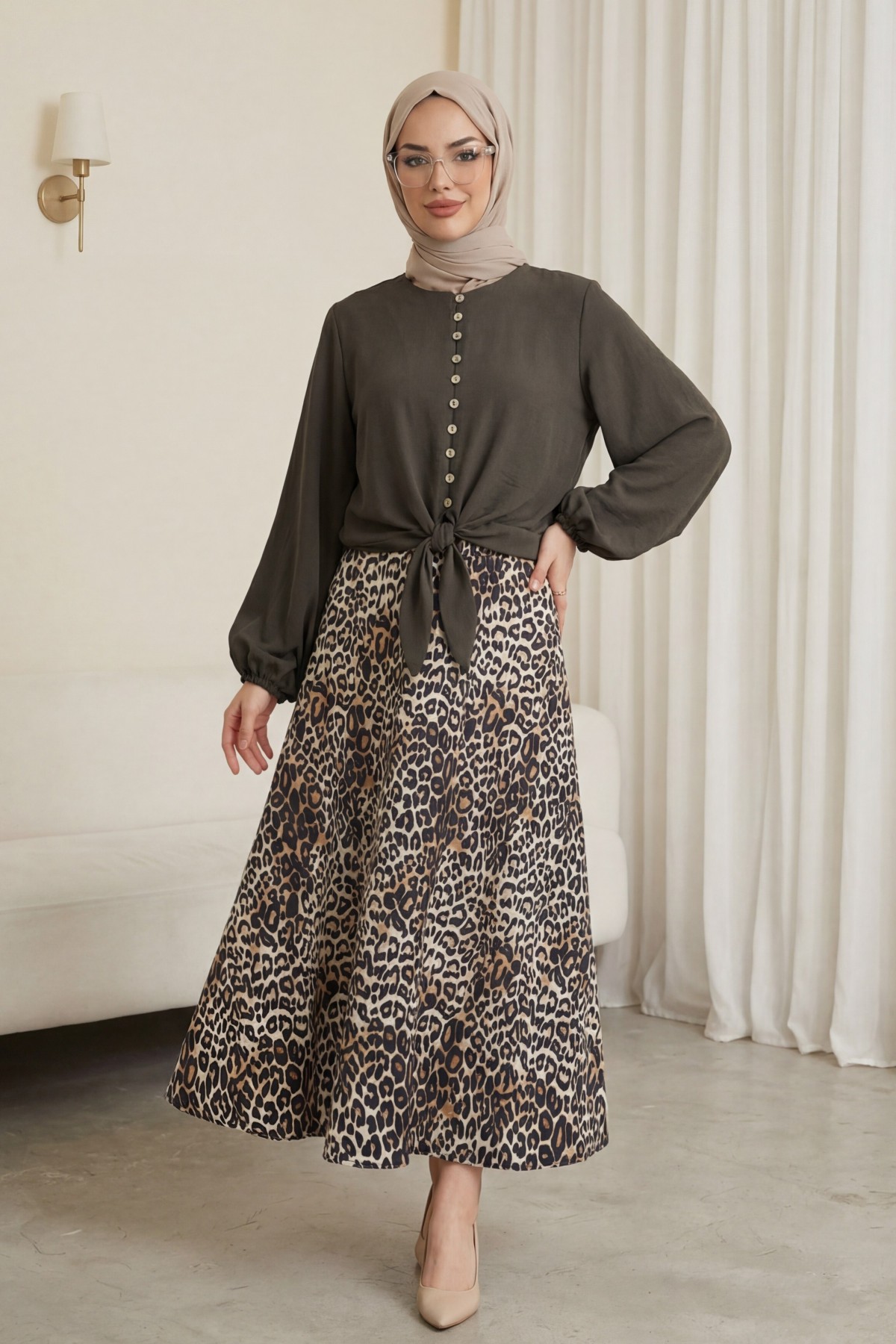 Modal Shirt with Tie  -Dark Coffee