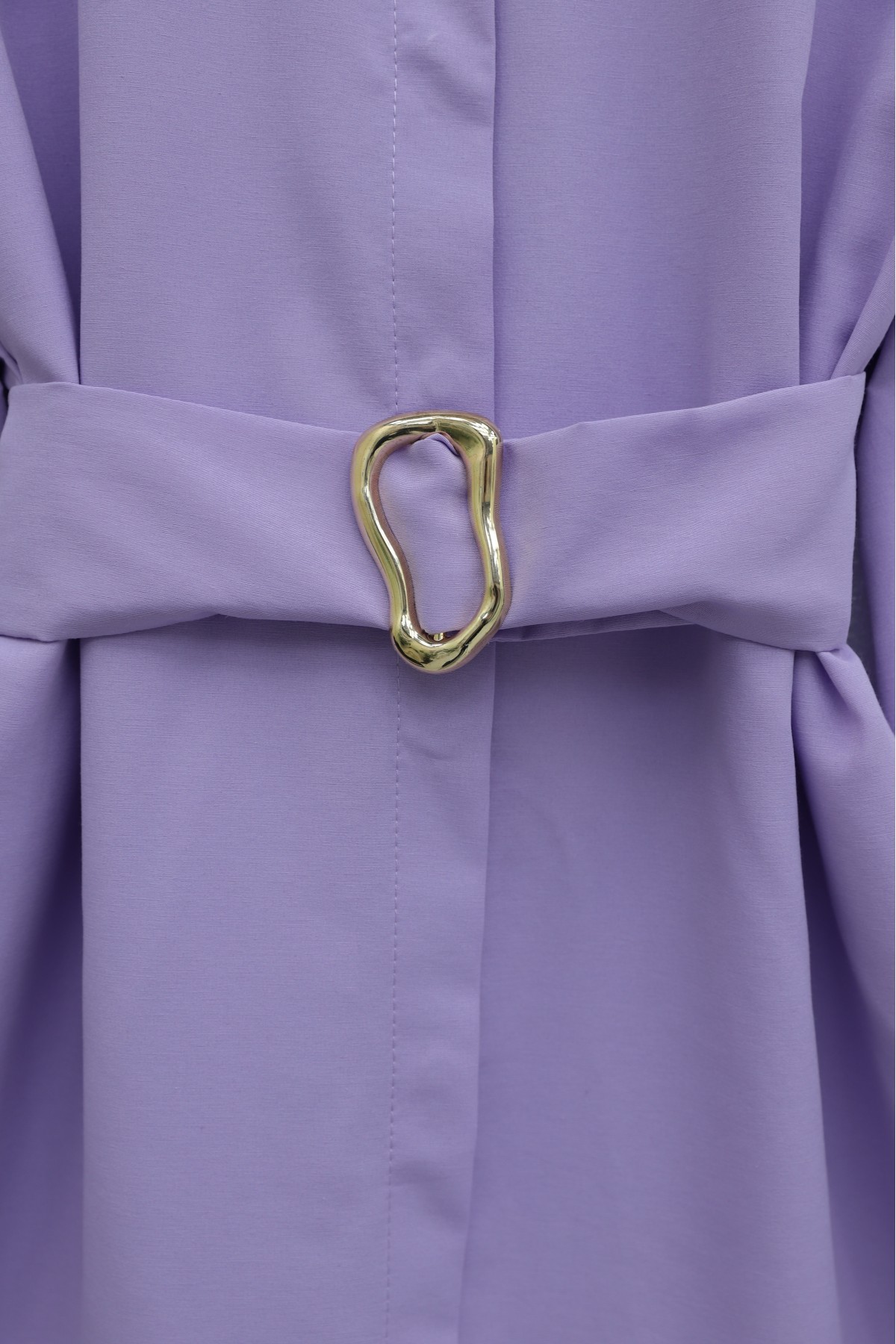 Buckled Belted Double Cuff Sleeve Concealed Button Poplin Tunic -Lilac
