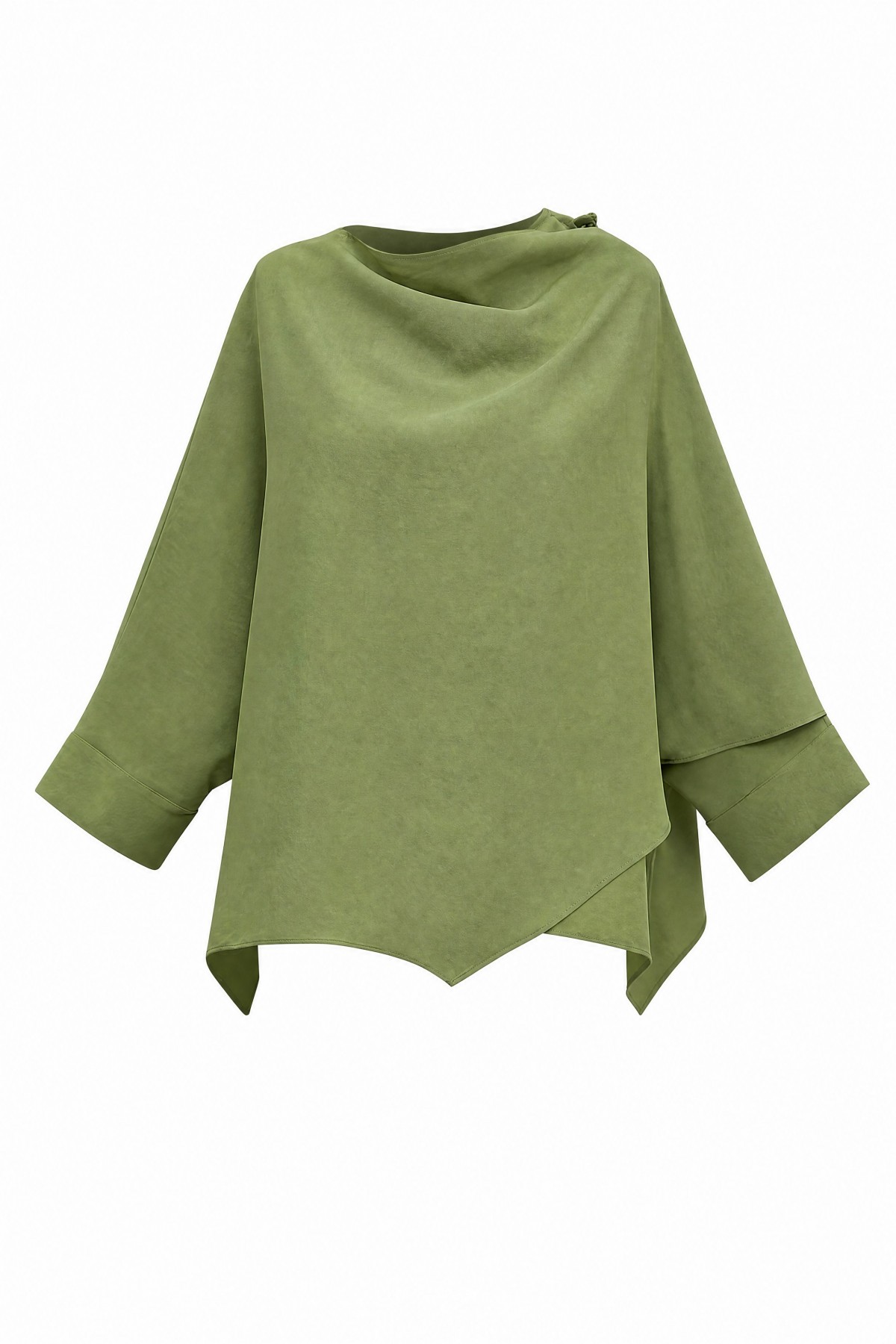 Button-Shoulder Batwing Sleeve Modal Kimono Poncho -Khaki