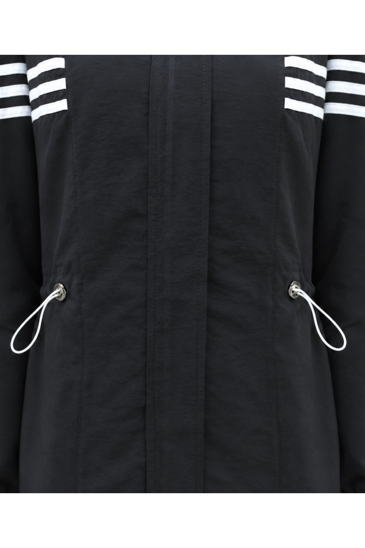 Stand-up collar, striped cuffs and waist, elasticated waist, zippered suit. -Black