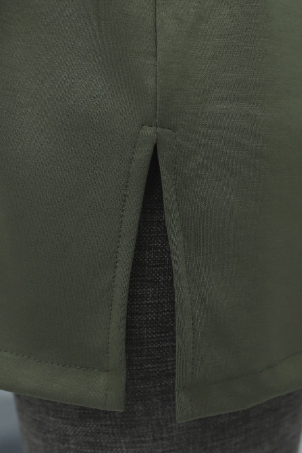 Side-Slit Crew Neck Jersey Sweatshirt with Waist Tie -Khaki