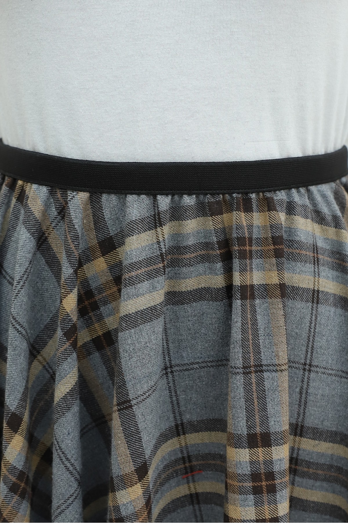 Elastic-Waist Plaid Flared Skirt -Grey