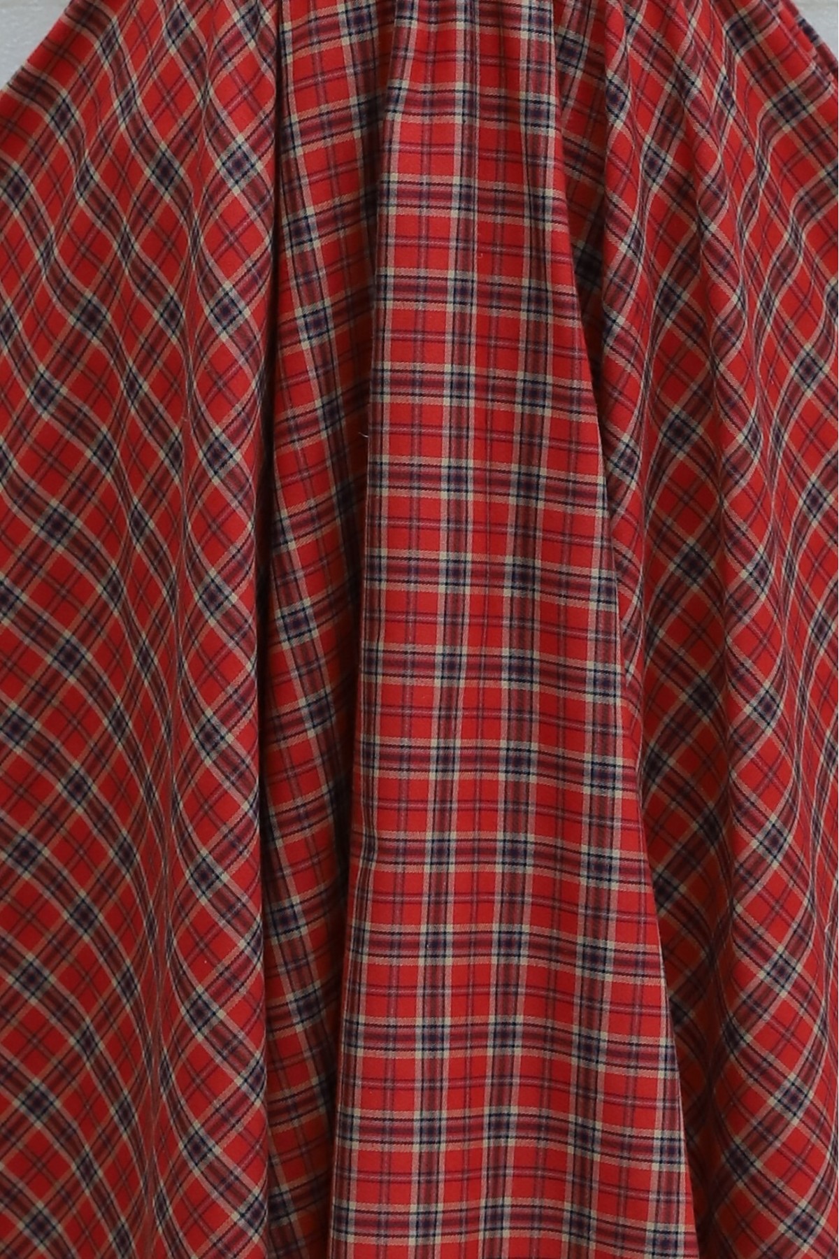 Elastic-Waist Plaid Flared Skirt -Red