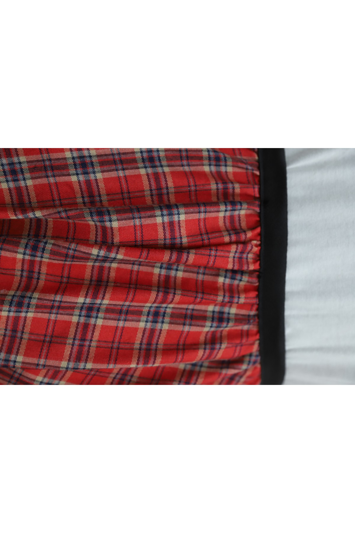 Elastic-Waist Plaid Flared Skirt -Red