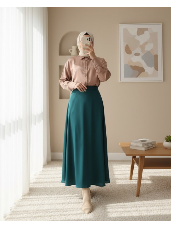 تنورة ستان مبطنة -زمرد