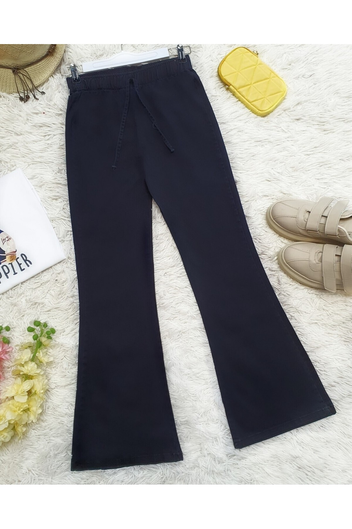 Spanish Leg Lace Detail Jeans  -Navy blue