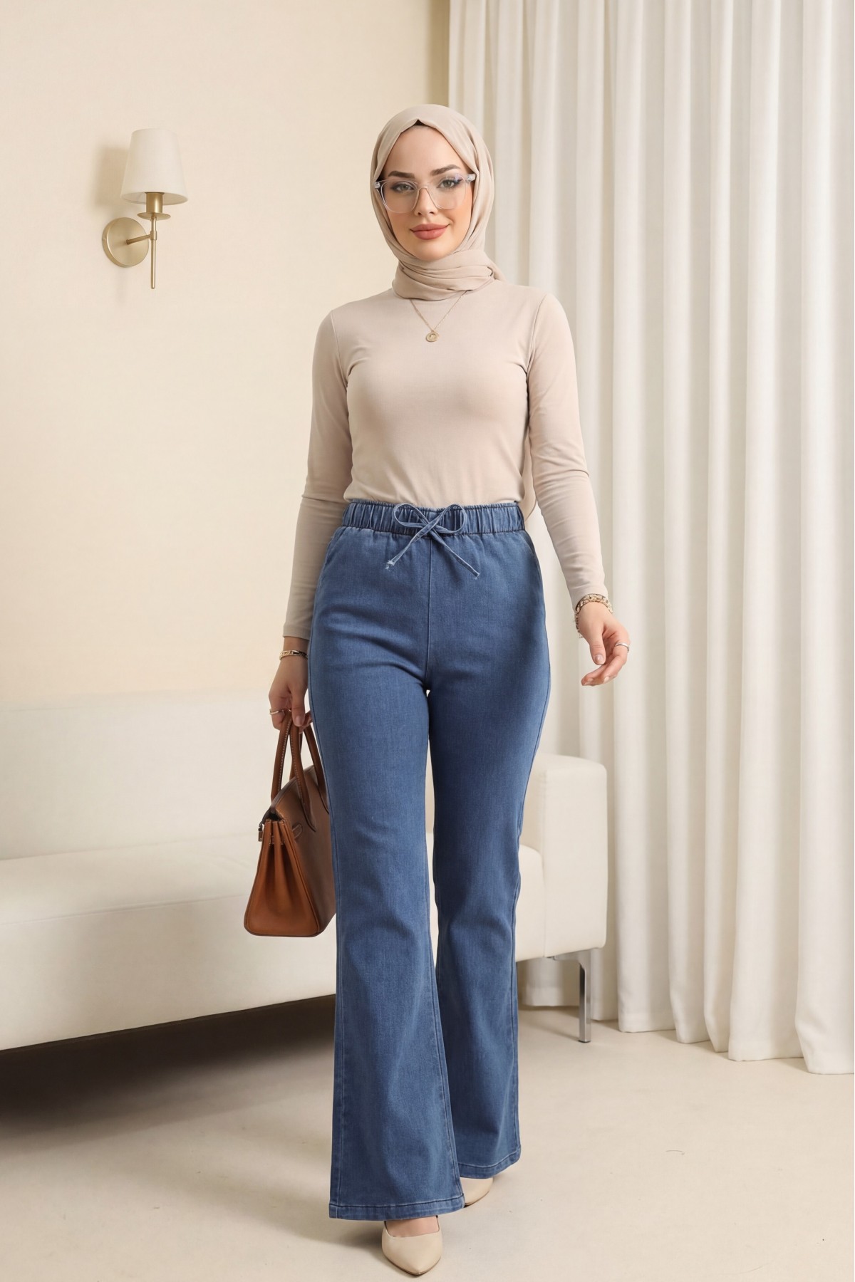 Spanish Leg Lace Detail Jeans  -Ice Blue