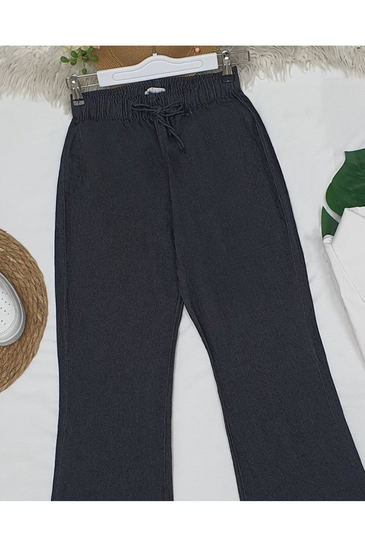 Spanish Leg Lace Detail Jeans  -Anthracite