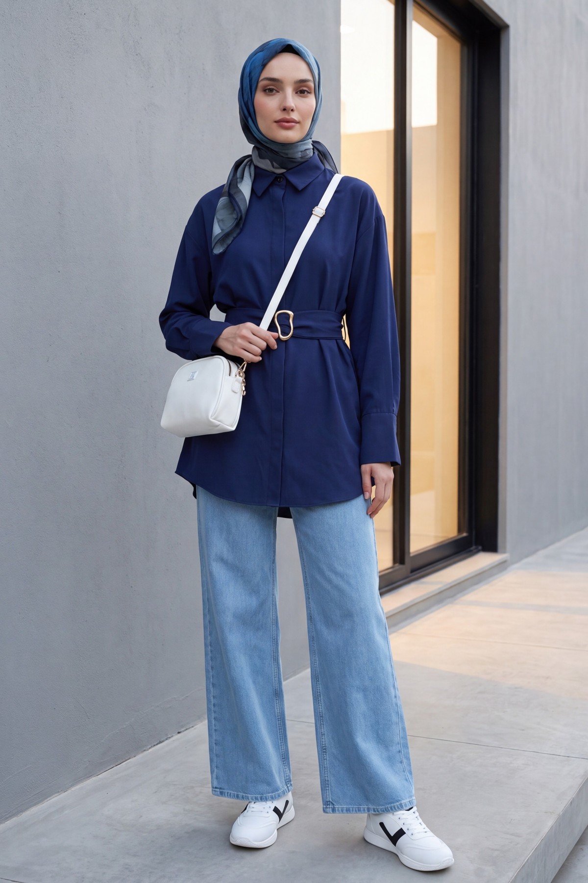 Palazzo Jeans with Pockets and Zipper   -Baby Blue
