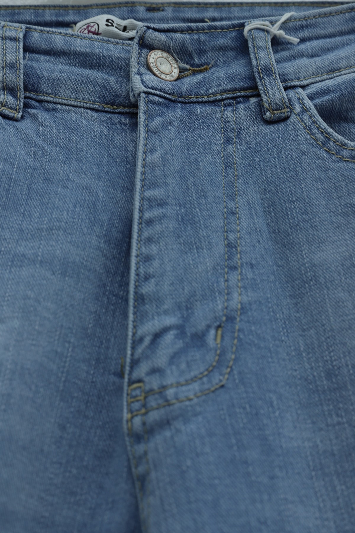 Cepli Yüksek Bel Düz Paça Kot Pantolon  -Buz Mavi