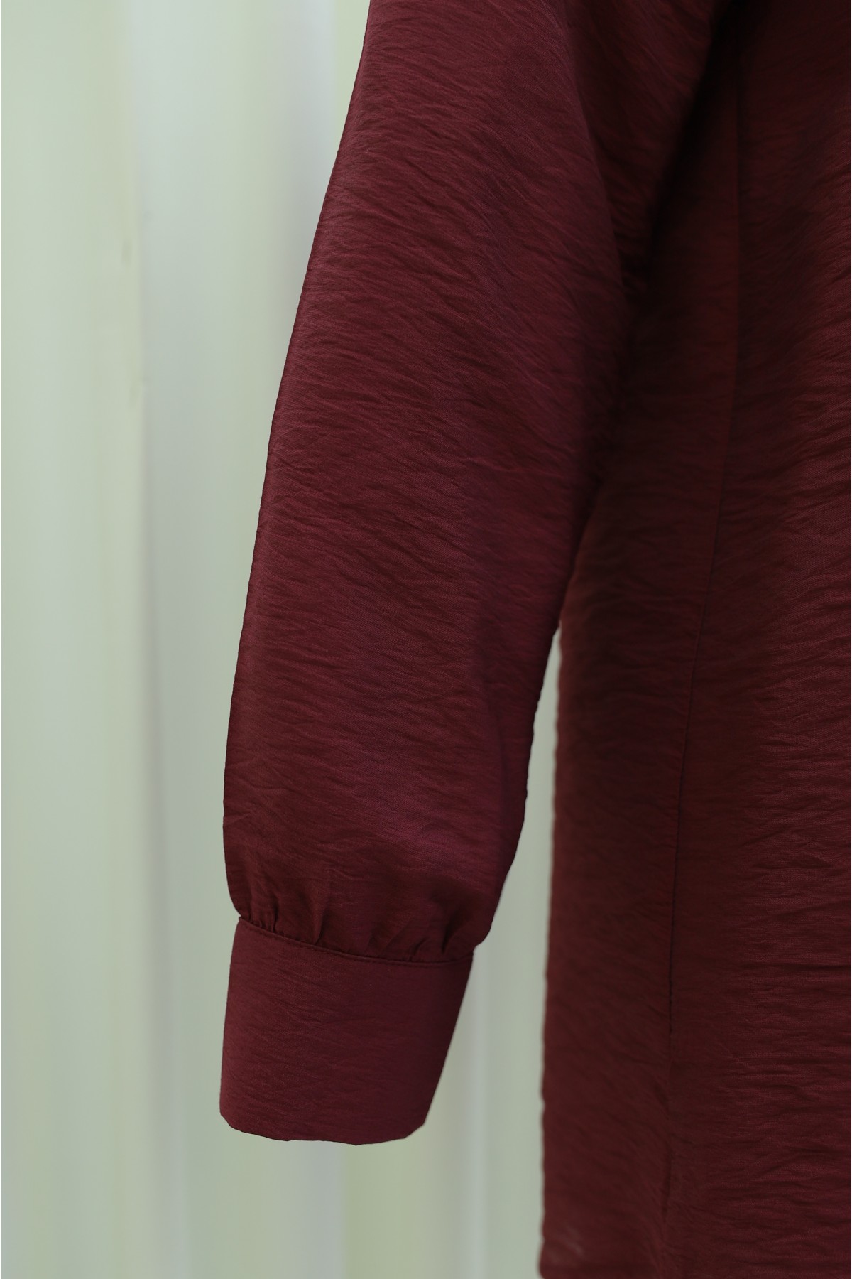 Robadan Fırfırlı Düğmeli Rayon Tunik -Bordo